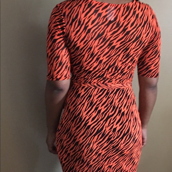 Neon Orange Multi-color Mesh Print Dress - Picture 5 of 5